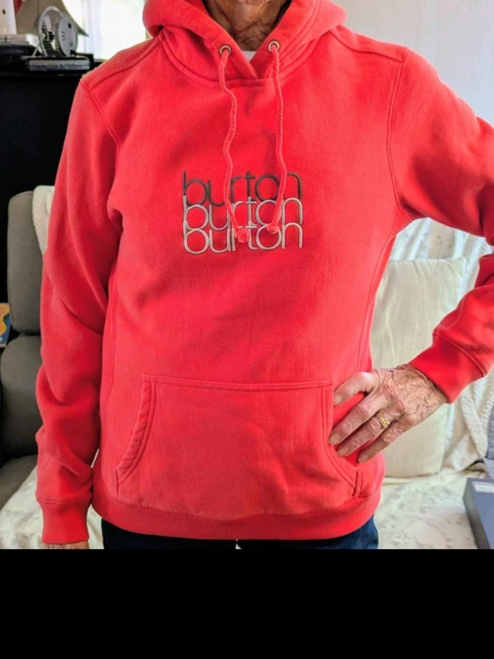 Burton Coral Red Pullover Hoodie with Stacked Logo